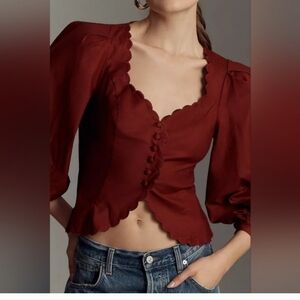Reformation Burgundy Scalloped Blouse